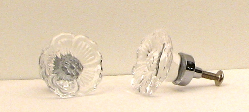 Clear Rose Cut Crystal Cupboard Knob Silver