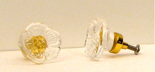 Clear Rose Cut Crystal Cupboard Knob Gold