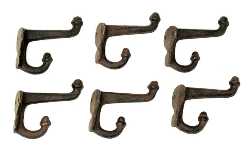 Cast Iron Double Acorn Hook Rust Set of 6