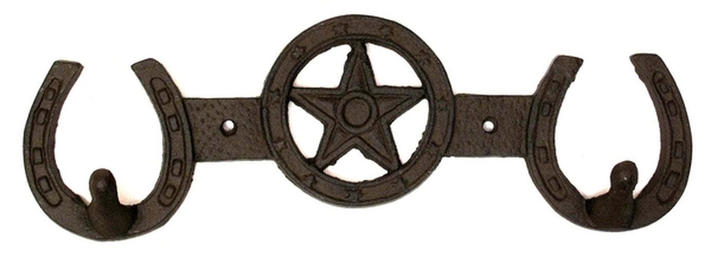 Cast Iron Star Horseshoe 2 Hook Rack