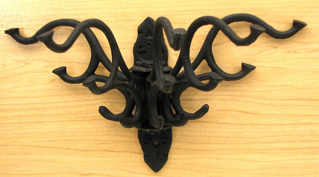 Cast Iron Five Hook Coat Rack Black