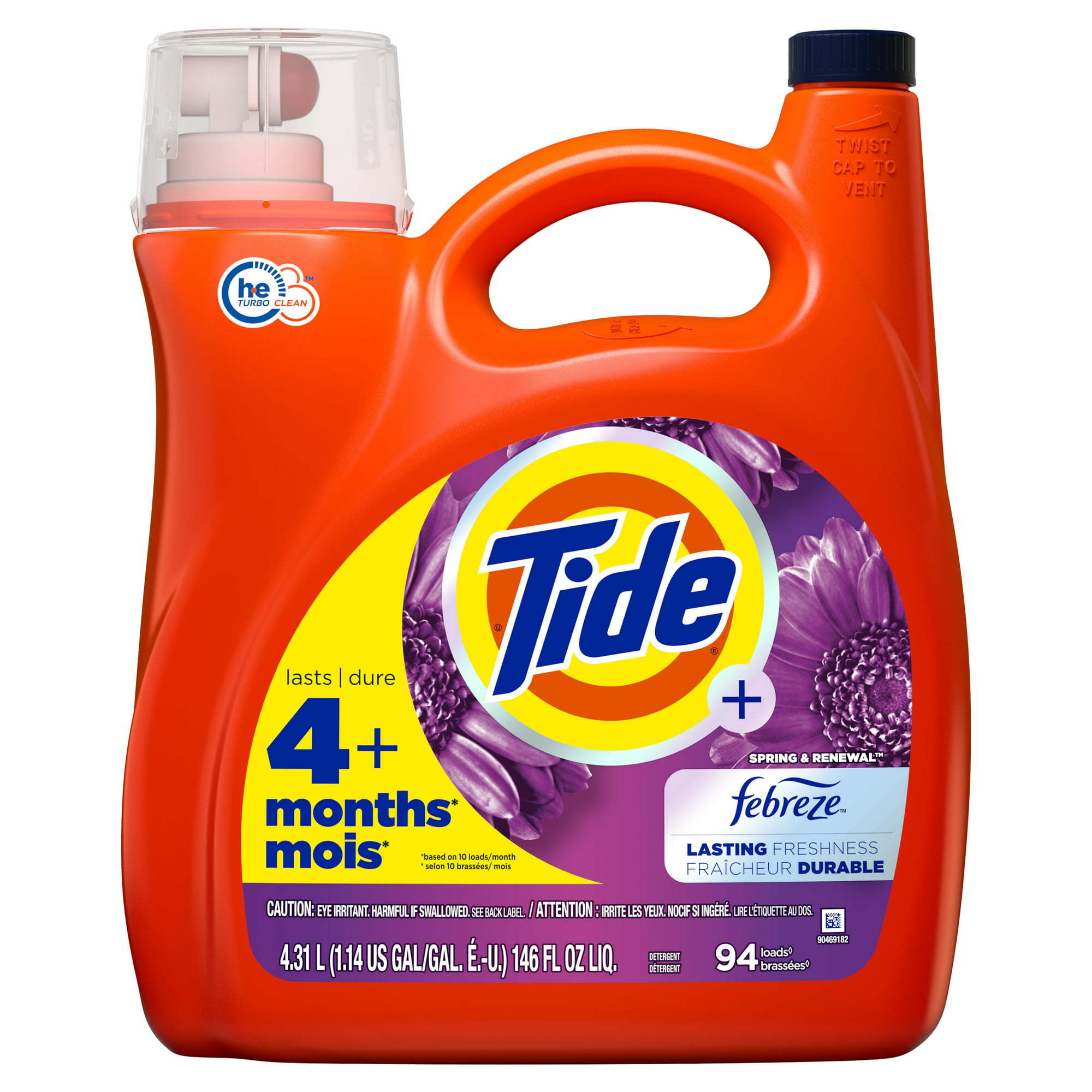 Tide Plus Febreze Spring & Renewal Liquid Laundry Detergent, 94 Loads, 146 oz