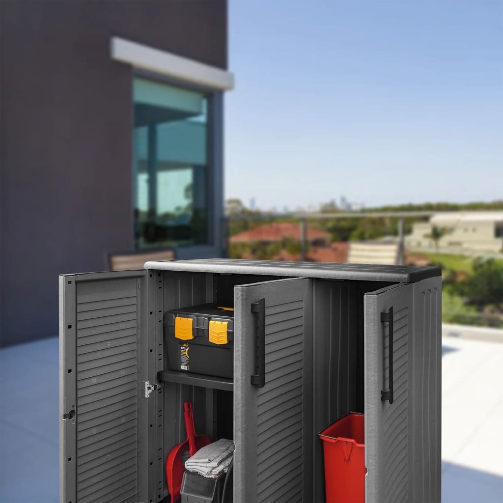 Garden Storage Cabinet Gray and Black 40.2"x14.6"x33.1" PP