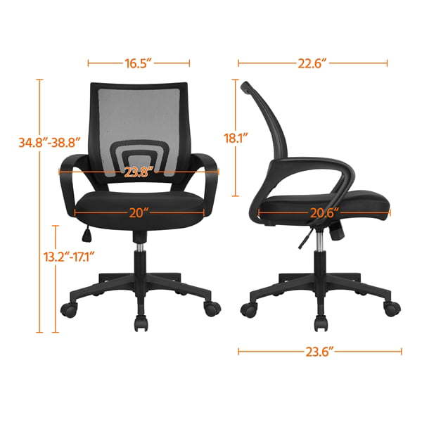 Adjustable Mid Back Mesh Swivel Office Chair with Armrests,