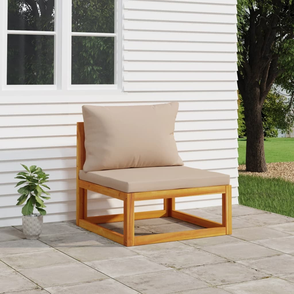 Patio Middle Sofa with Taupe Cushions Solid Wood Acacia