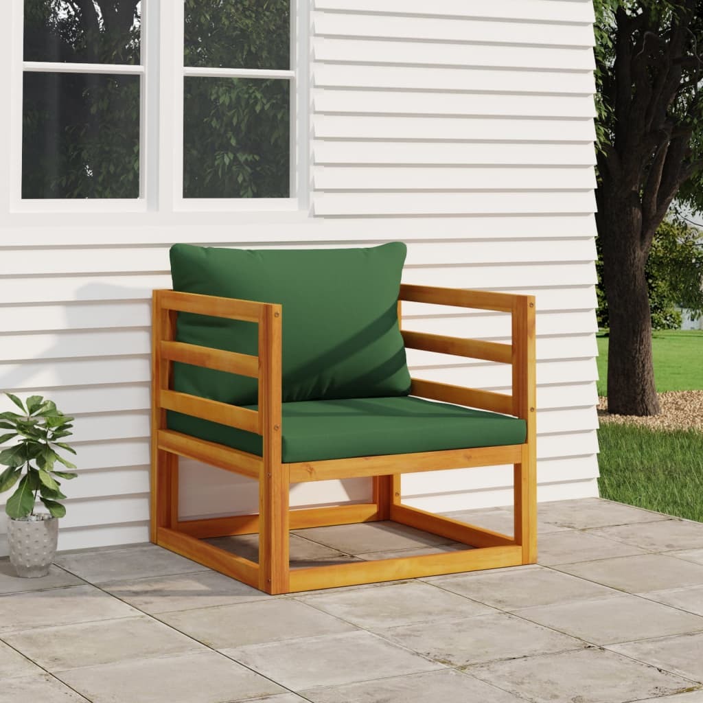 Patio Chair with Green Cushions Solid Wood Acacia