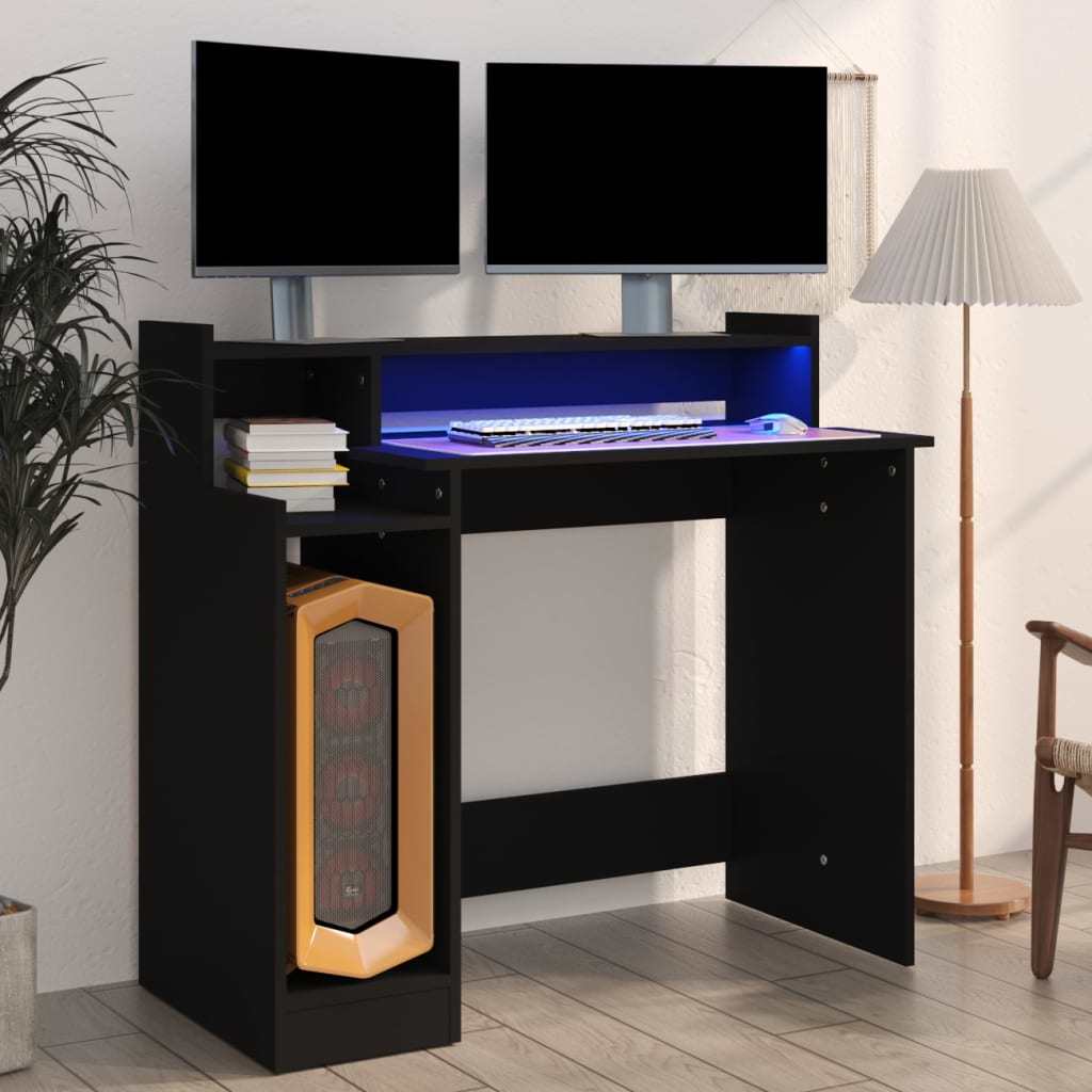 Desk with LED Lights Black 38.2"x17.7"x35.4" Engineered Wood