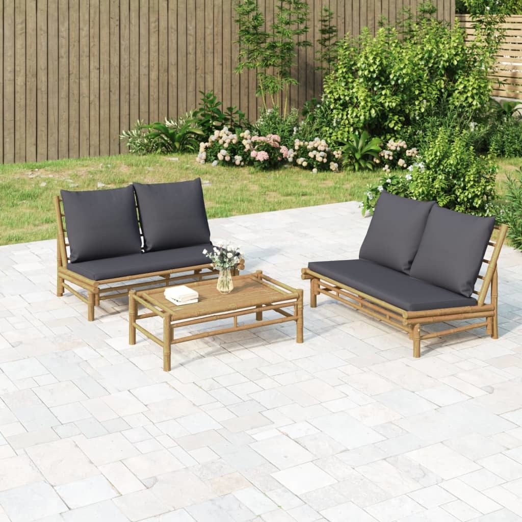 Patio Bench with Dark Gray Cushions Bamboo