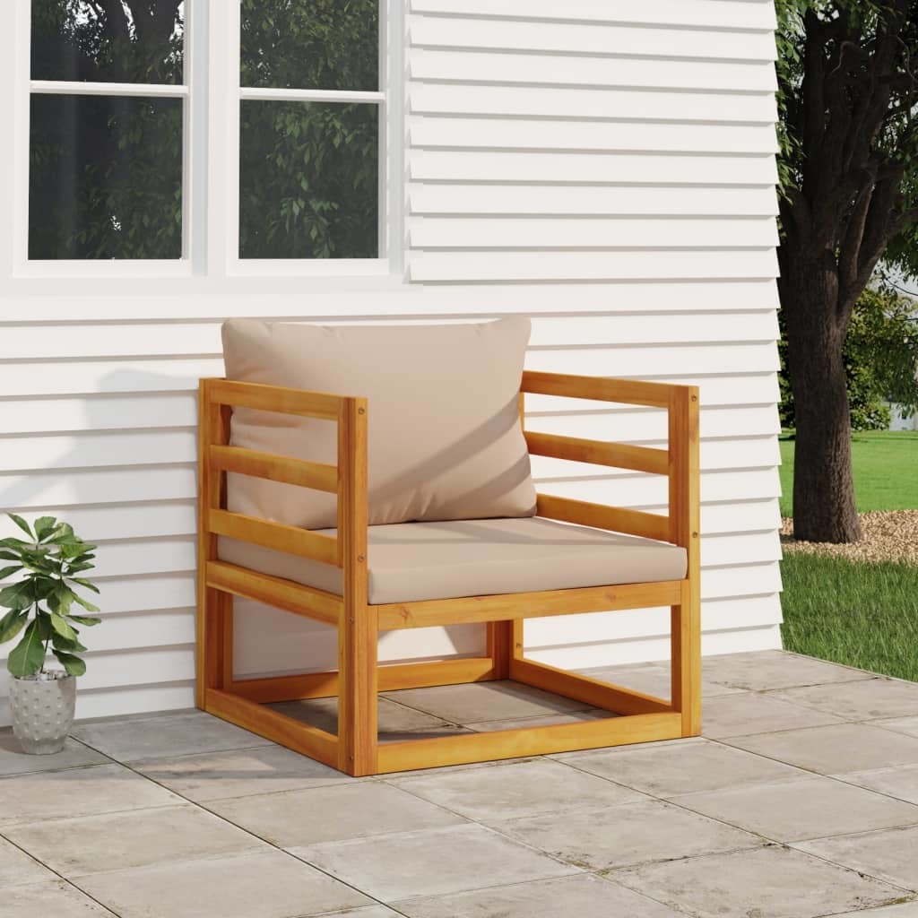 Patio Chair with Taupe Cushions Solid Wood Acacia