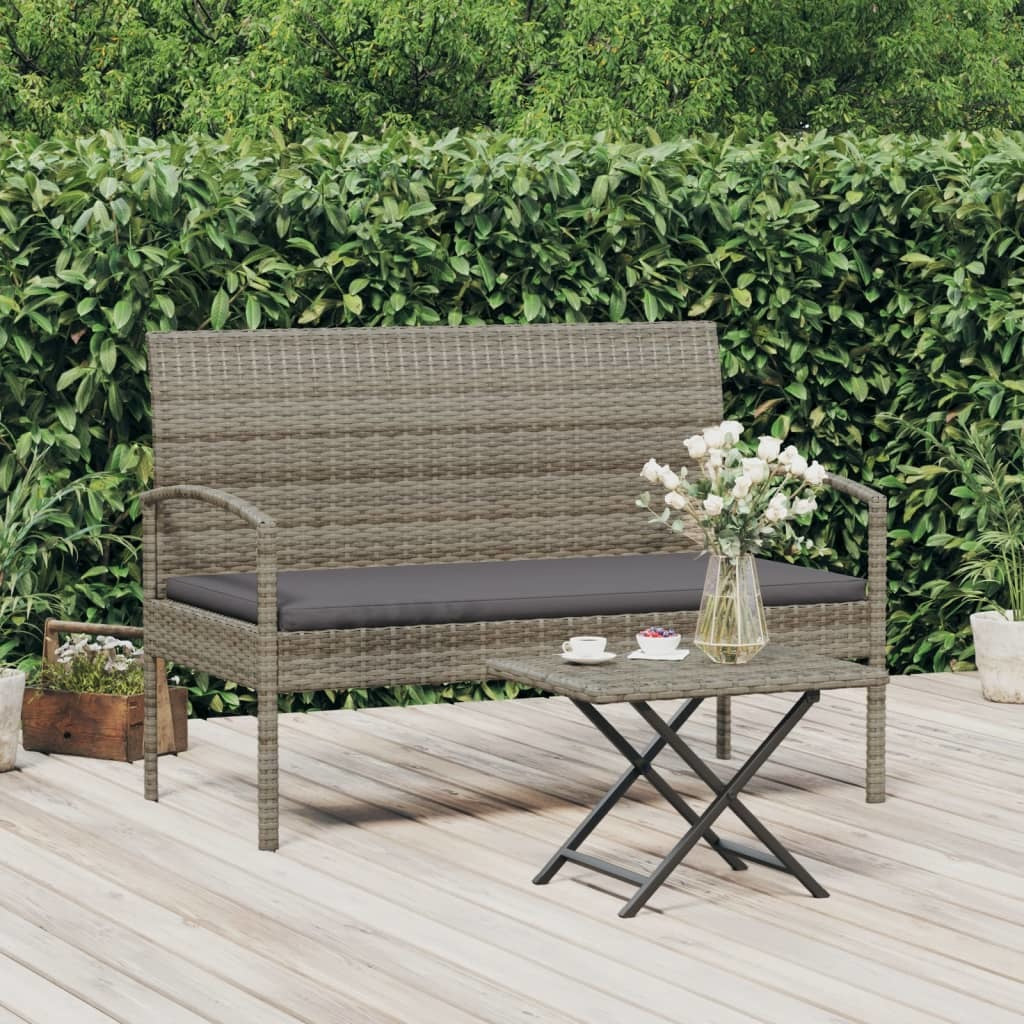 Patio Bench with Cushion Gray 41.3" Poly Rattan