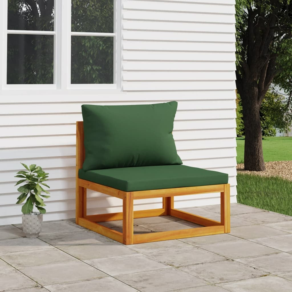 Patio Middle Sofa with Green Cushions Solid Wood Acacia