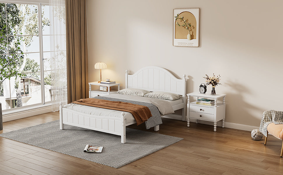 Traditional Concise Style White Solid Wood Platform Bed, No Need Box Spring, Queen (Old sku:BS295901AAA)