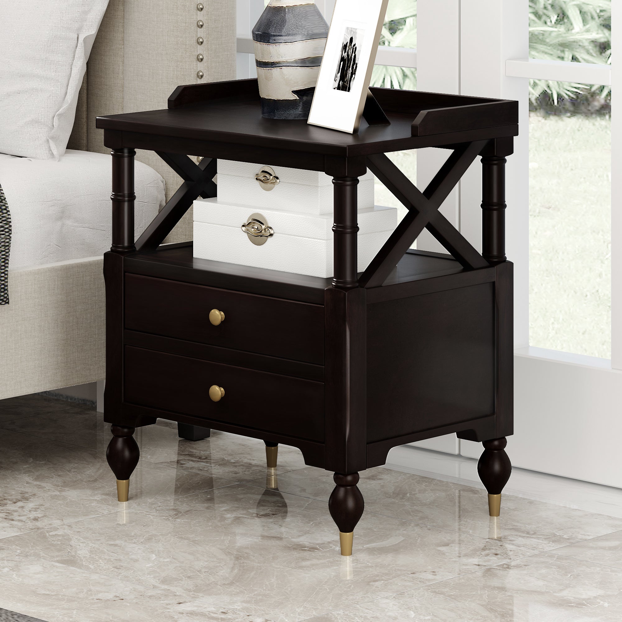 Modern Black Cherry 2 Drawer Nightstand(OLD SKU:WF195932AAJ)