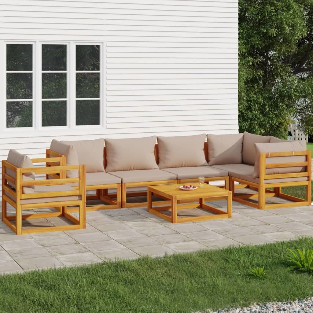 7 Piece Patio Lounge Set with Taupe Cushions Solid Wood