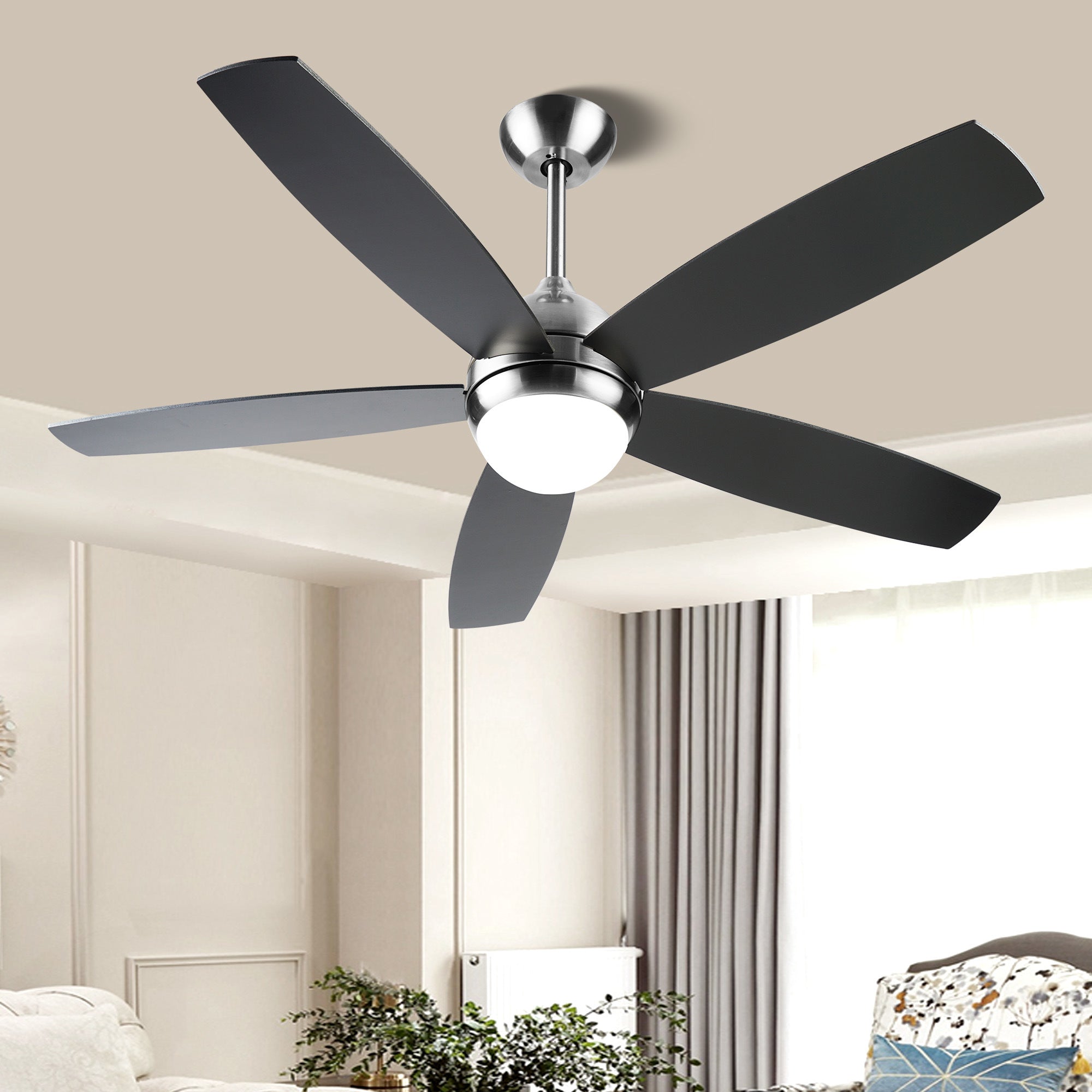 52 Inch Black Ceiling Fan with Lights Remote Control Modern Ceiling Fan