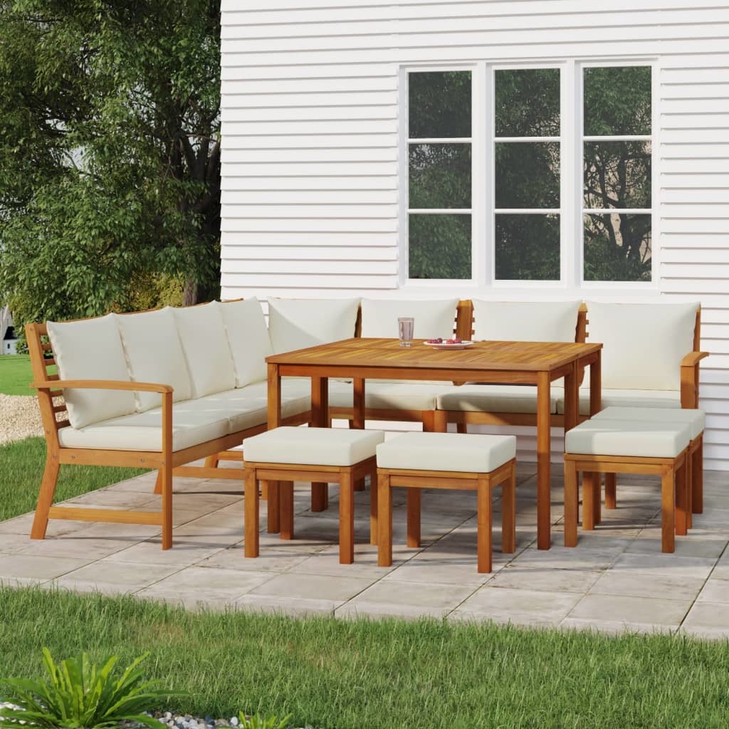 11 Piece Patio Dining Set with Cushions Solid Wood Acacia