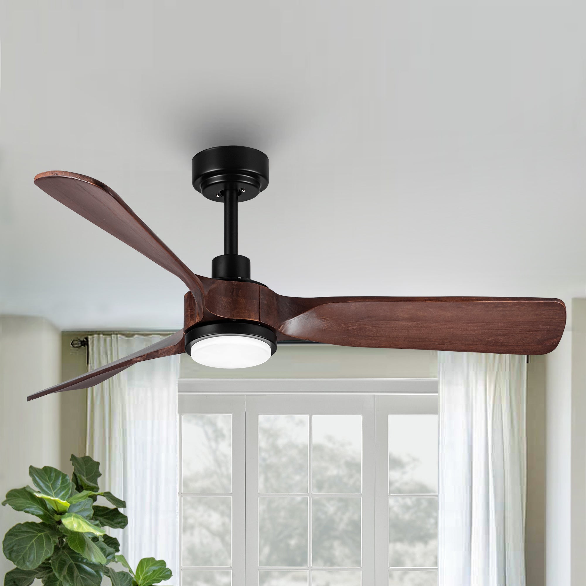 52 in. Integrated LED Indoor Brown Wood Ceiling Fan with Light Kit and Remote Control