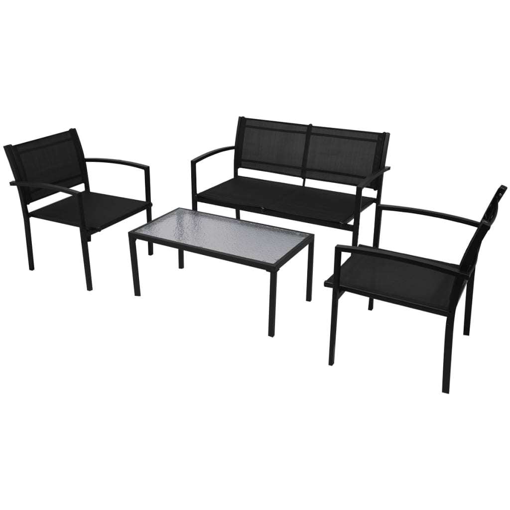 4 Piece Patio Lounge Set Textilene Black