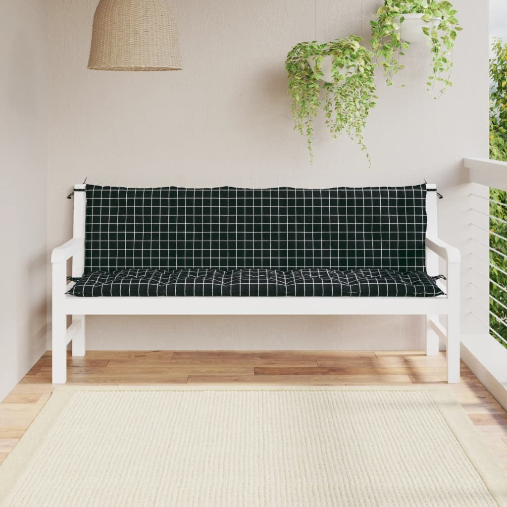 Garden Bench Cushions 2 pcs Black Check Pattern Oxford Fabric