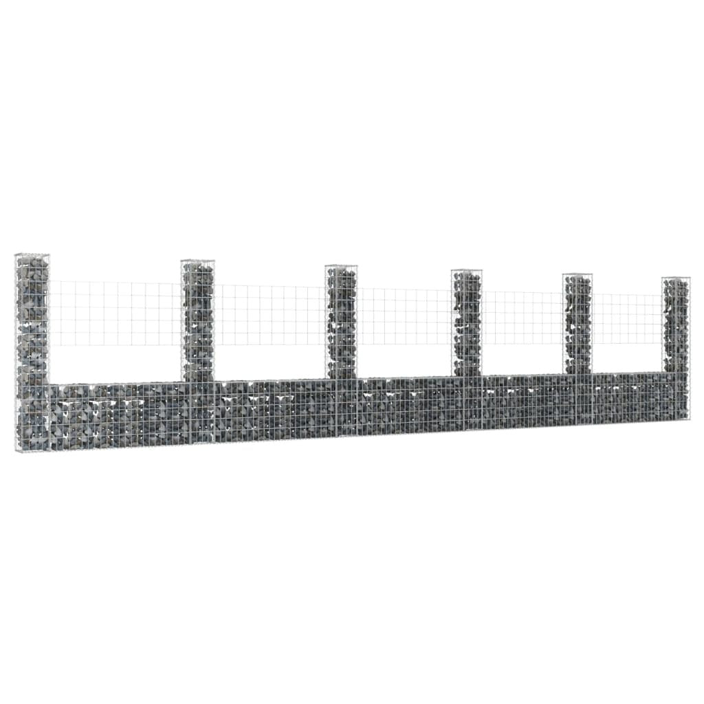 U-shape Gabion Basket with 6 Posts Iron 244.1"x7.9"x59.1"