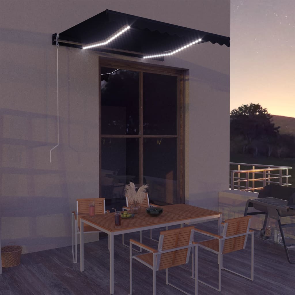 Manual Retractable Awning with LED 118.1"x98.4" Anthracite