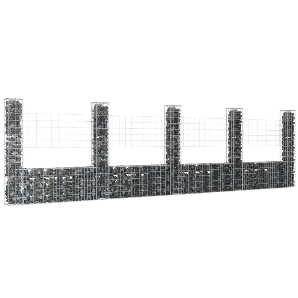 U-shape Gabion Basket with 5 Posts Iron 196.9"x7.9"x59.1"