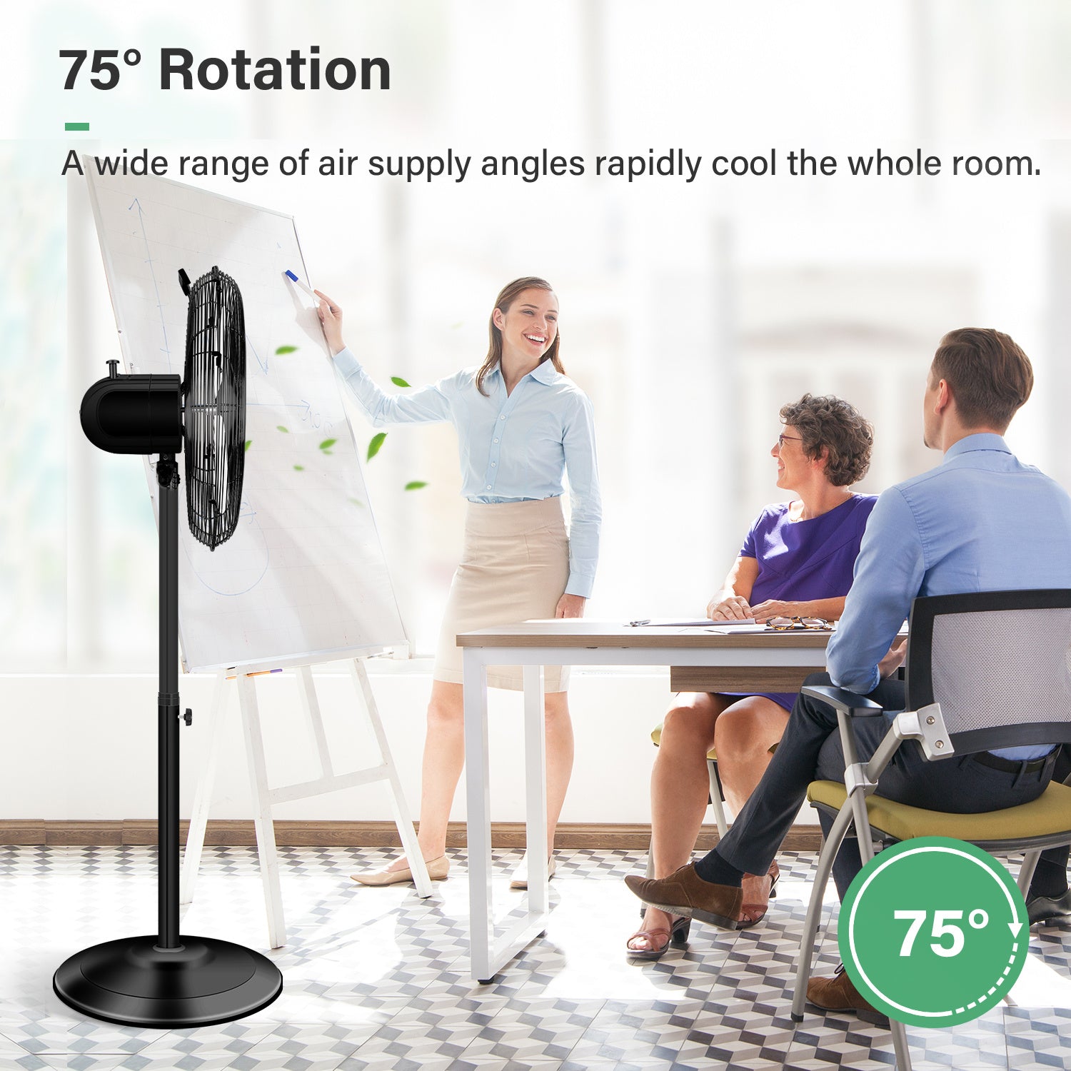 16 Inch High Velocity Stand Fan, Adjustable Heights, 75°Oscillating, Low Noise, Quality Made Fan with 3 Settings Speeds, Heavy Duty Metal for Industri