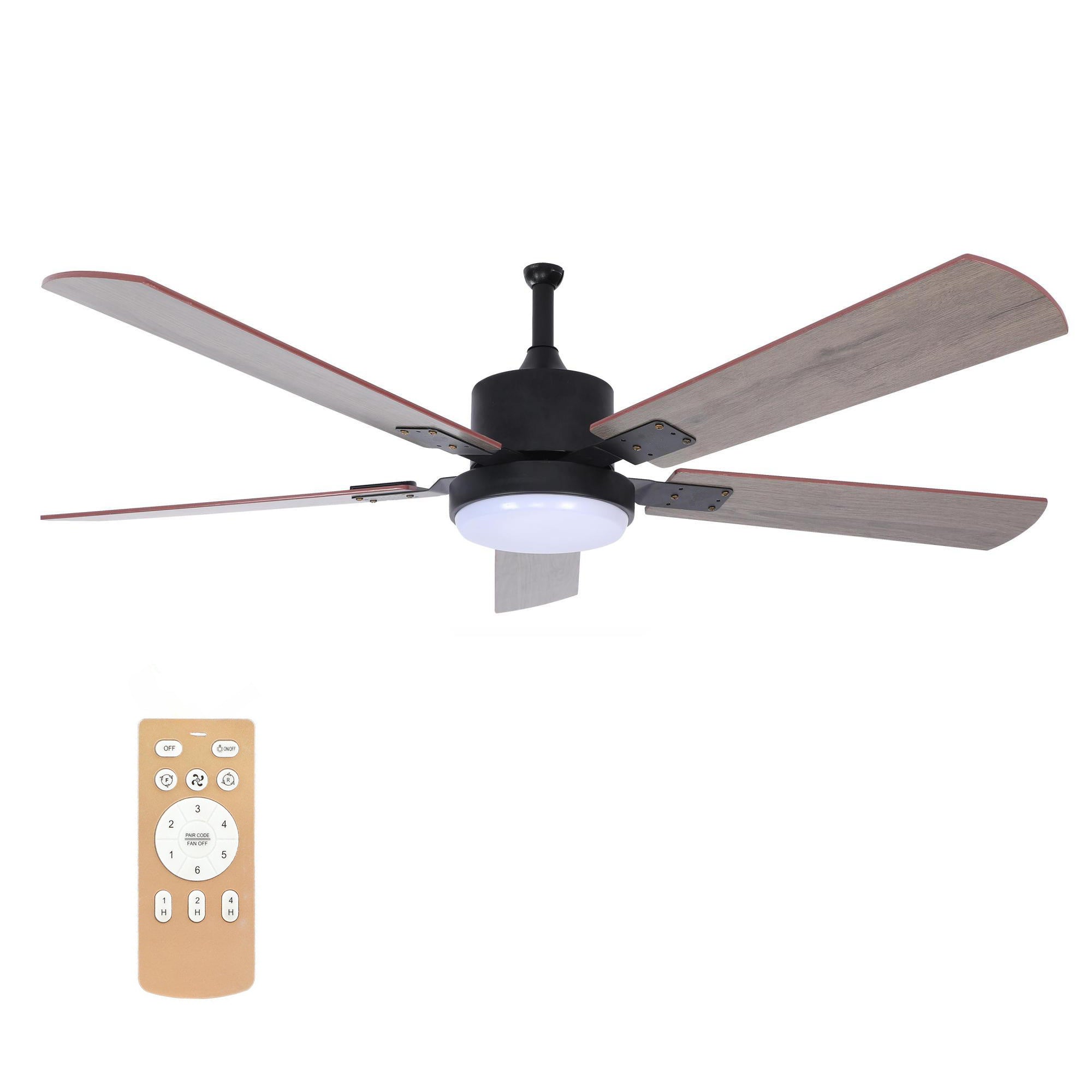 InfiniPower 52" Ceiling Fan with Lights and Remote Control, Low Profile Reversible Motor 5 Wood Blades LED Listed Ceiling Fans