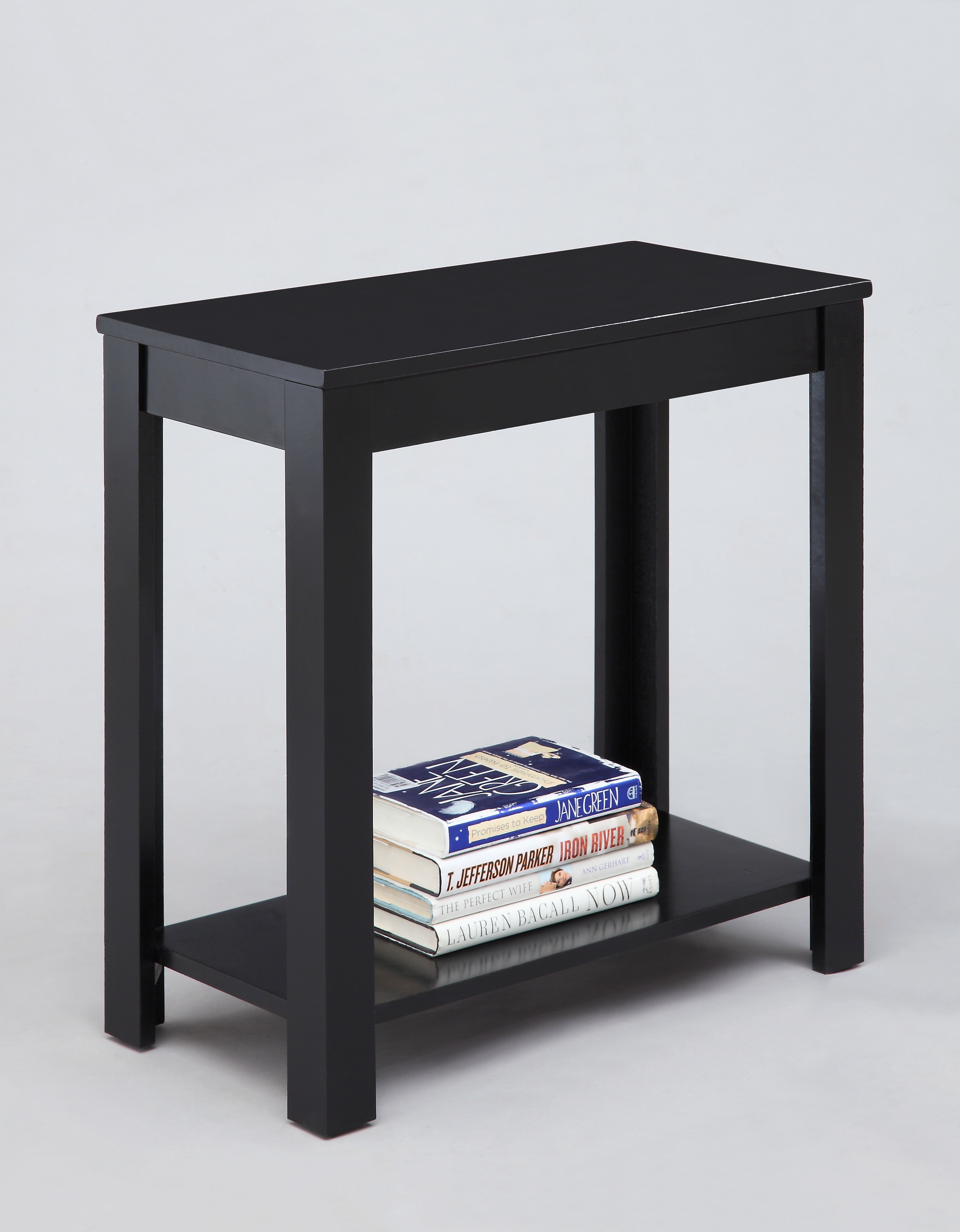 Contemporary Chairside Table with Open Bottom Shelf 1Pc Side Table Black Finish Flat Table Top Solid Wood Wooden