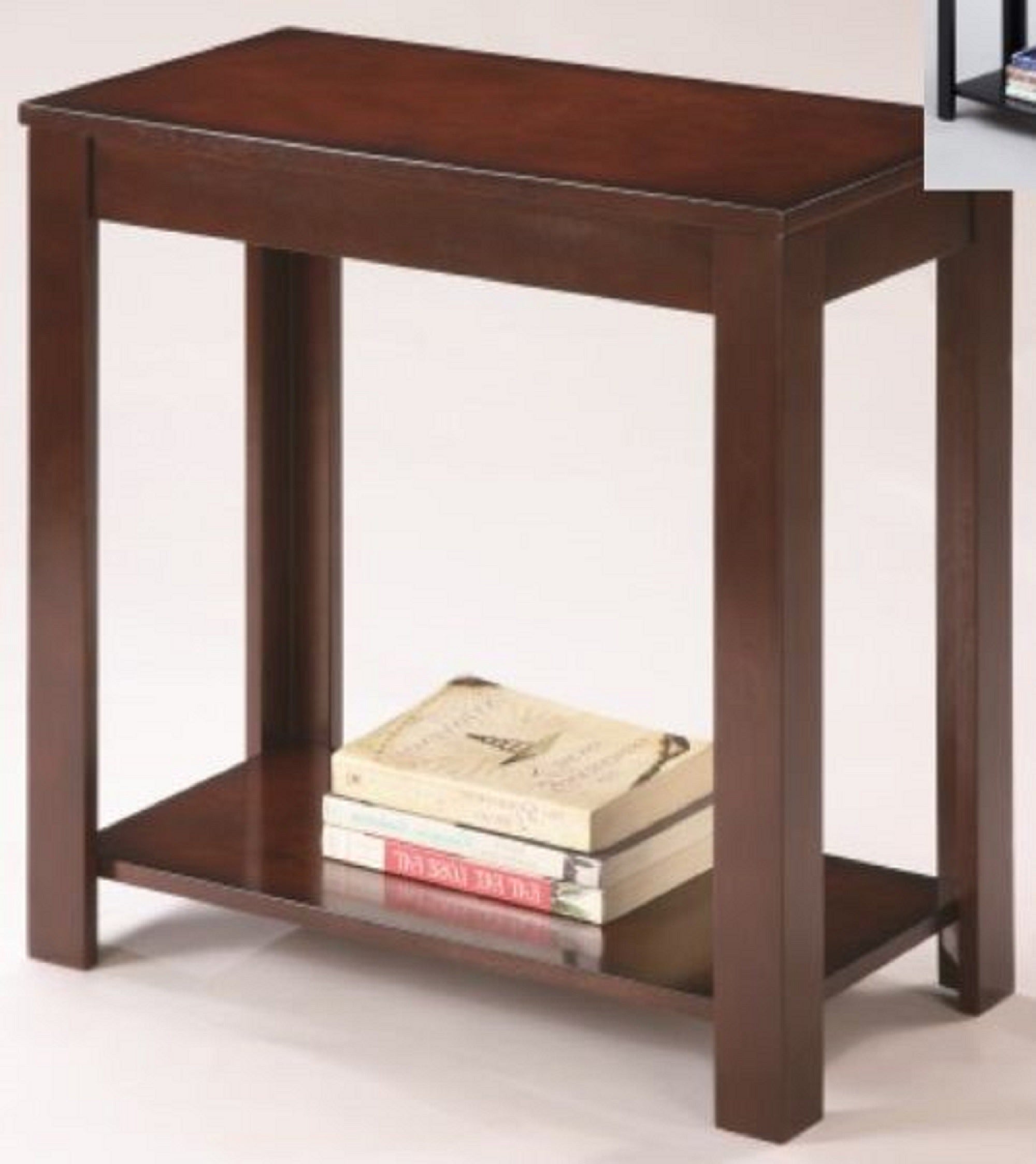 Contemporary Chairside Table with Open Bottom Shelf 1Pc Side Table Brown Finish Flat Table Top Solid Wood Wooden