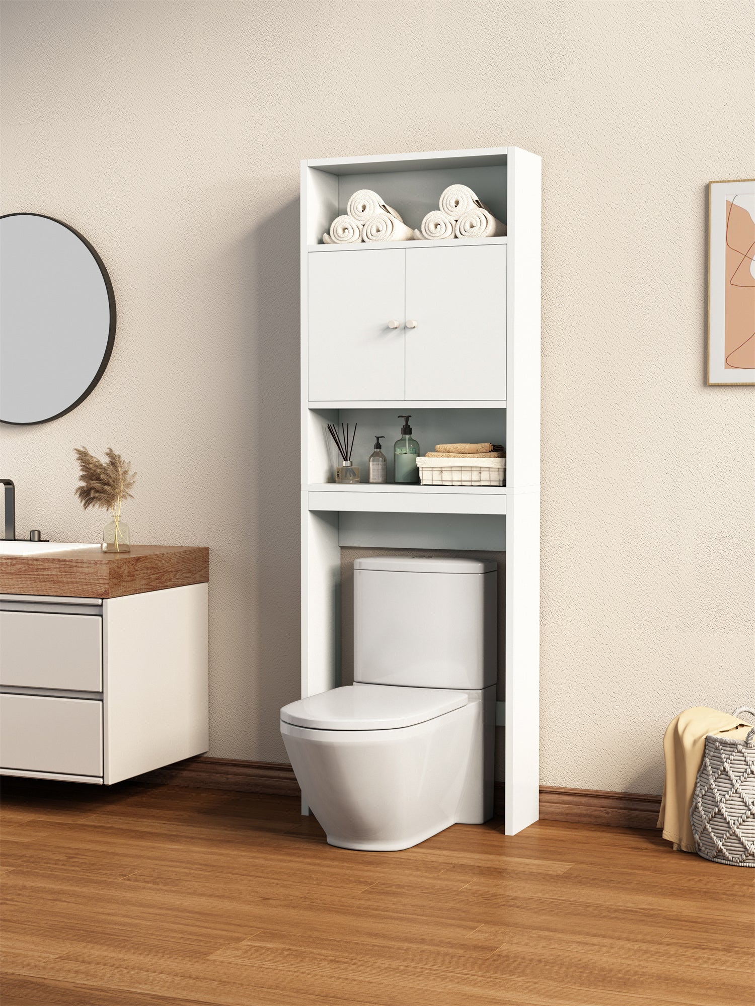 Home Bathroom Shelf Over-The-Toilet, Bathroom SpaceSaver, Bathroom, Tollilet storage cabine,WHITE