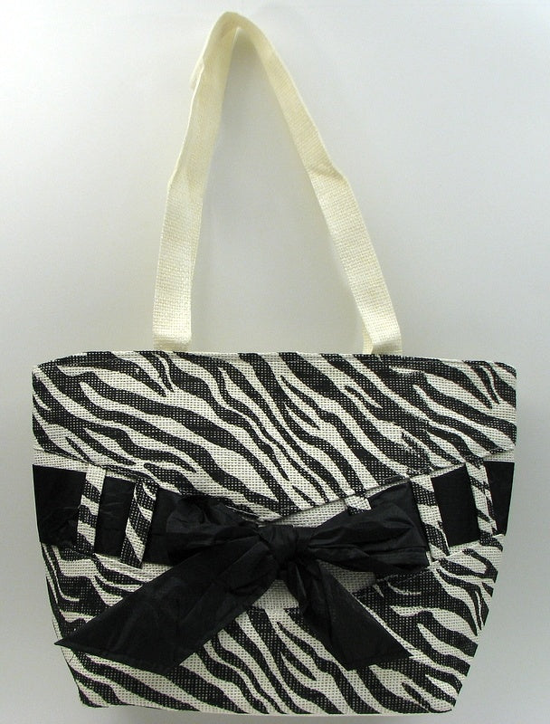 Zebra Print Straw Bag