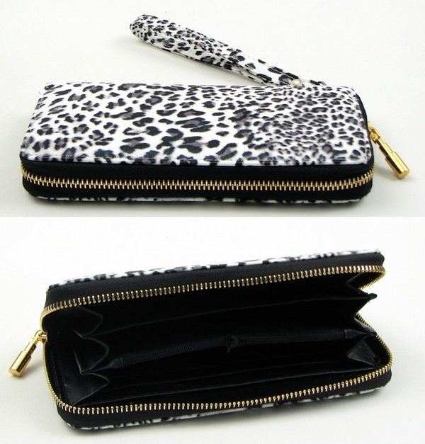 Gray Animal Print Zipper Wallet