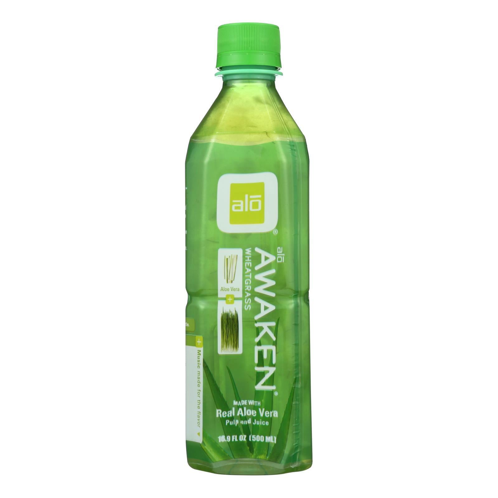 Alo Original Awaken Aloe Vera Juice Drink - Wheatgrass - Case Of 12 - 16.9 Fl Oz.