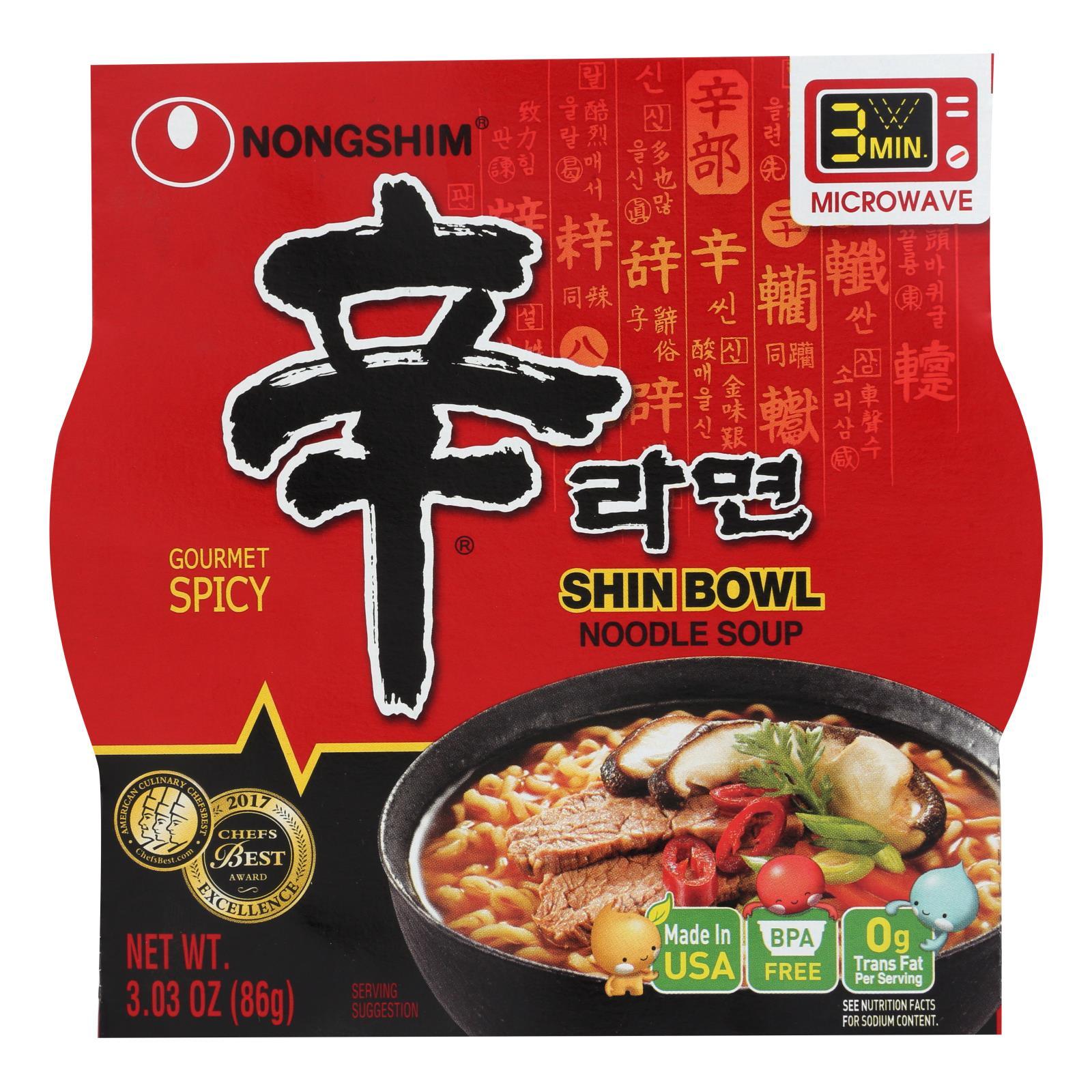 Nong Shim Noodle Soup Bowl - Shin - Case Of 12 - 3.03 Oz.