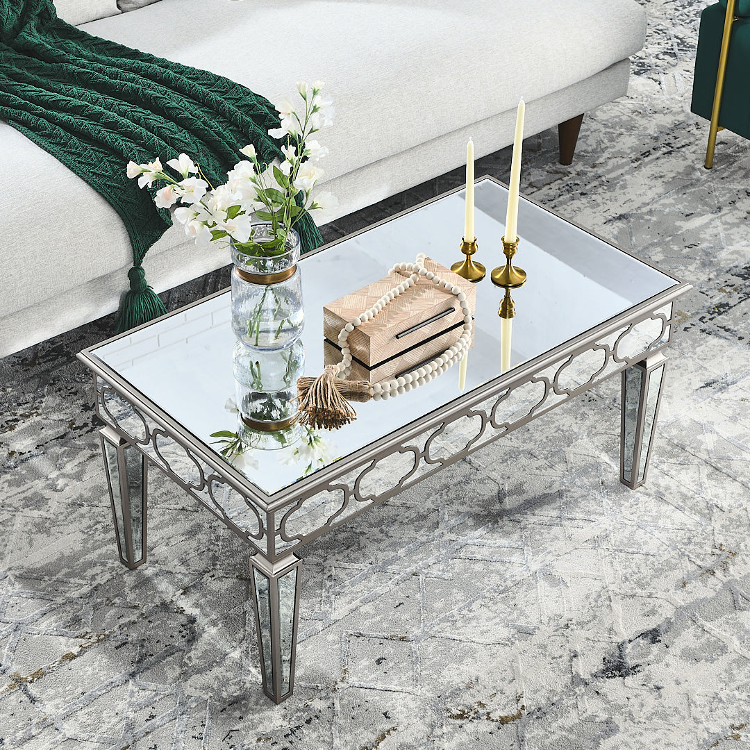 Elegant shiny silver mirror coffee table, cocktail table (39.5 "X 21.5" X 19.5 ")