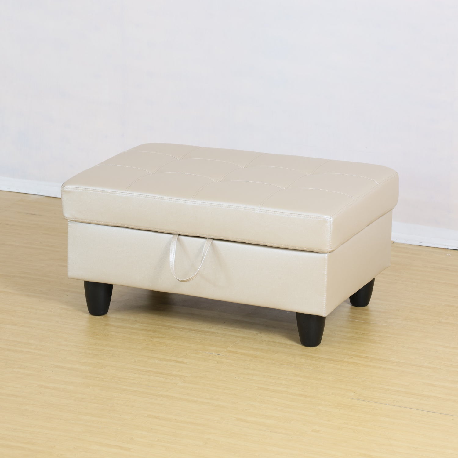Latte Color Semi PU Synthetic Leather Storage Ottoman