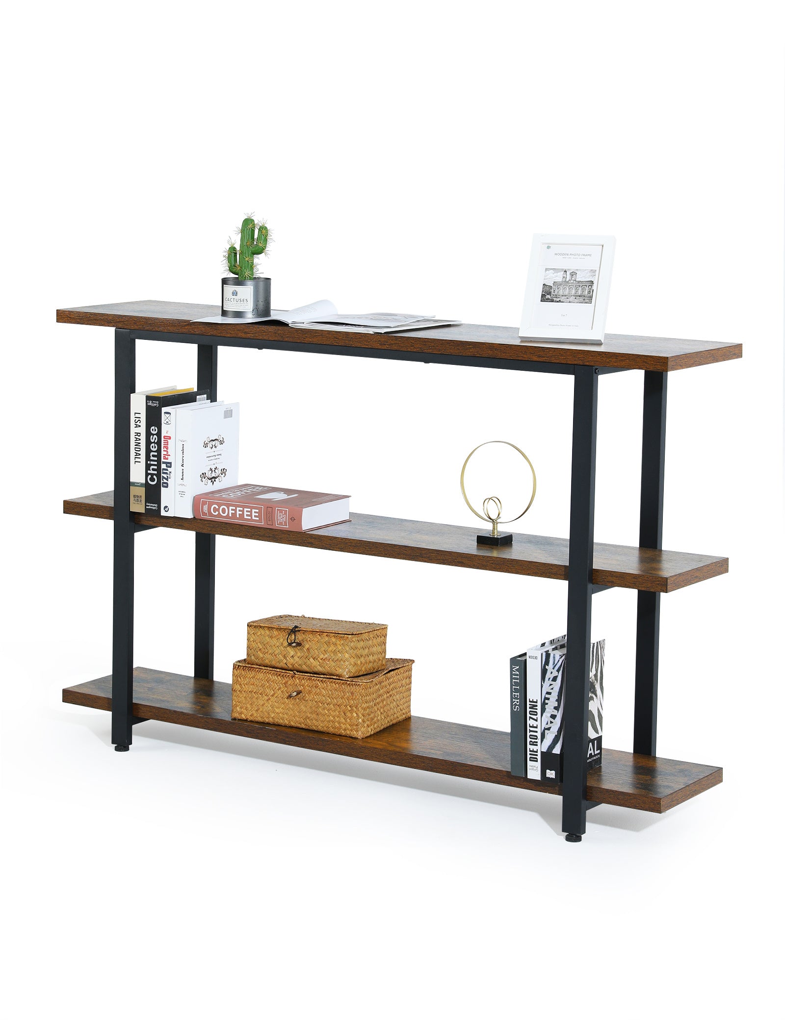 Console Table, 55" Industrial Entryway Table with 3-Tier Storage Shelve