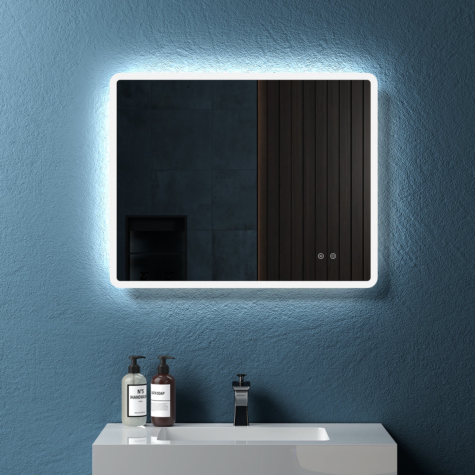 30" W x 24" H Modern Wall Mounted LED Backlit Anti-Fog Rounded Rectangular Bathroom Mirror with US standard plug, Temperature Adjustable and Memory Function Touch Switch