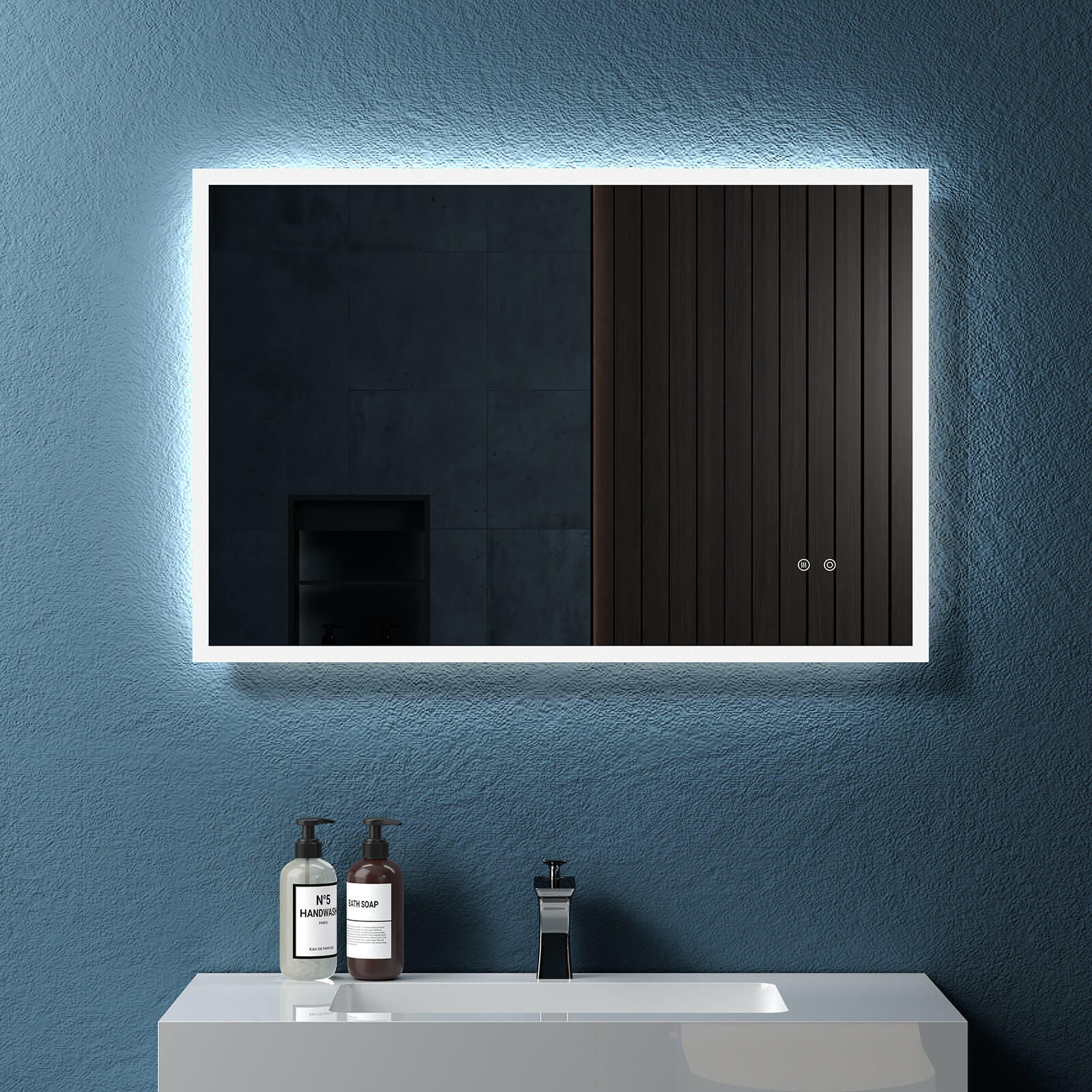 36" W x 24" H Modern Wall Mounted LED Backlit Anti-Fog Rectangular Bathroom Mirror with US standard plug, Temperature Adjustable and Memory Function Touch Switch