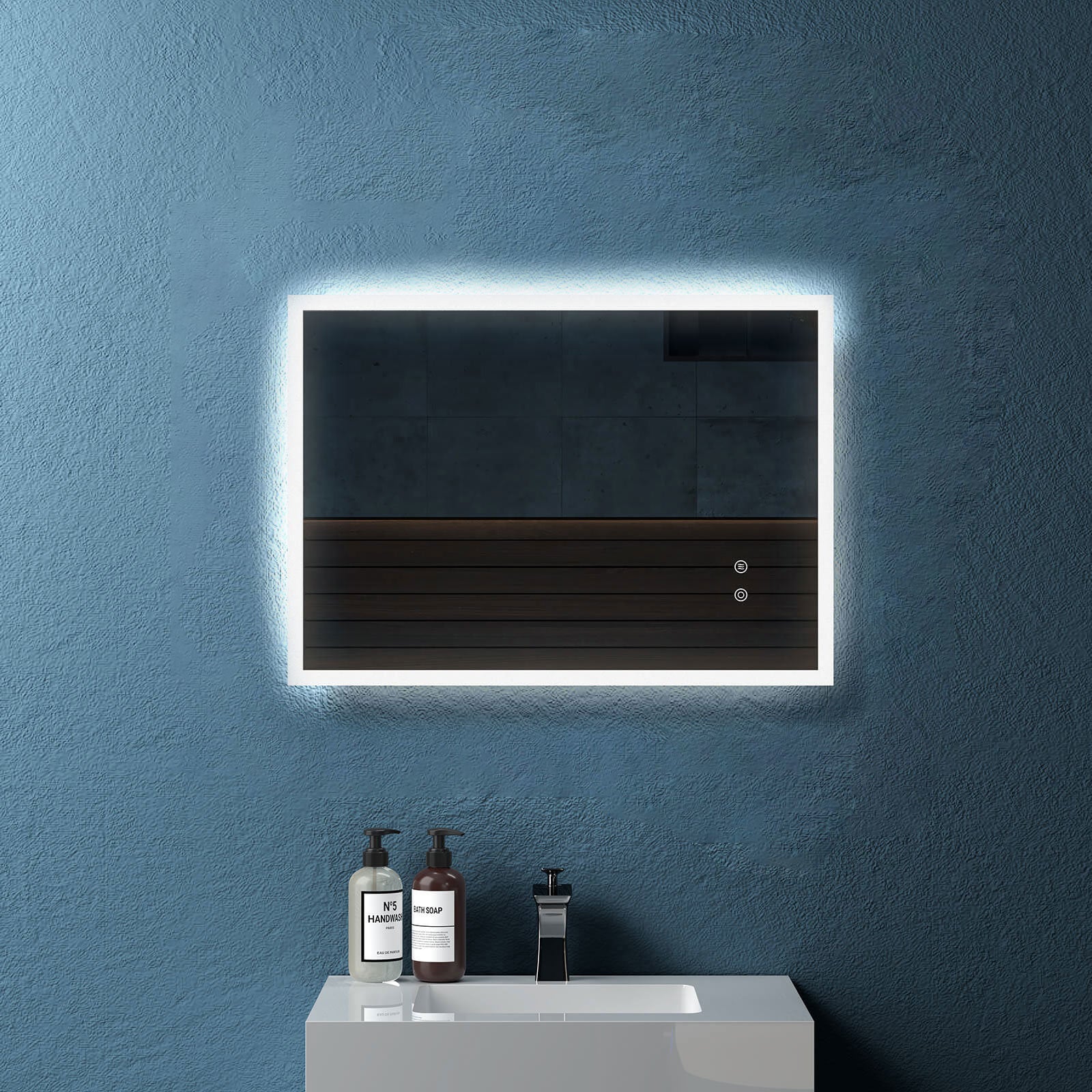 20" W x 28" H Modern Wall Mounted LED Backlit Anti-Fog Rectangular Bathroom Mirror with US standard plug, Temperature Adjustable and Memory Function Touch Switch