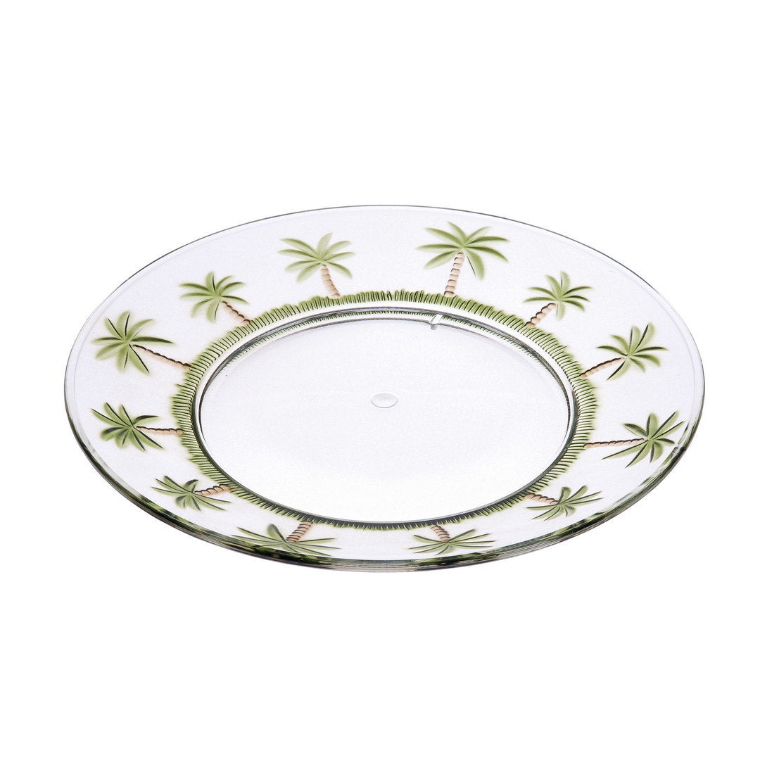 Palm Tree Design 9" Acrylic Dinner Plates Set of 4, Crystal Clear Plastic Plates Reusable, Unbreakable Kitchen Plates for All Occasions BPA Free Dishwasher Safe