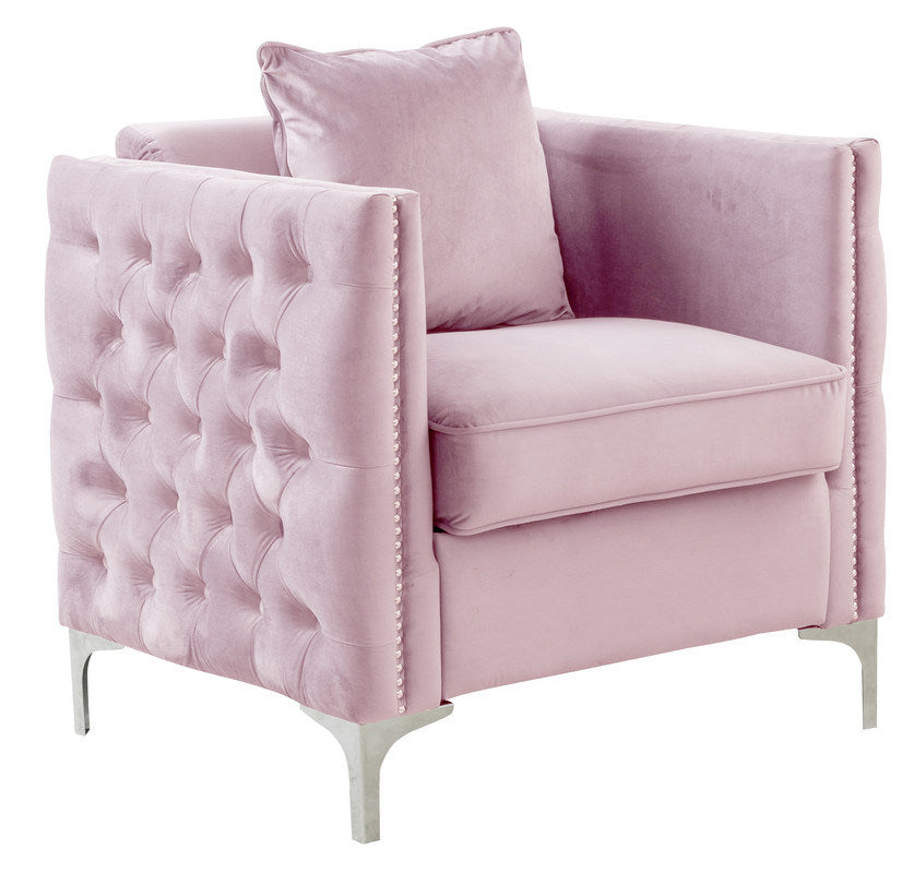 Bayberry 34" Pink Velvet Chair with 1 Pillow