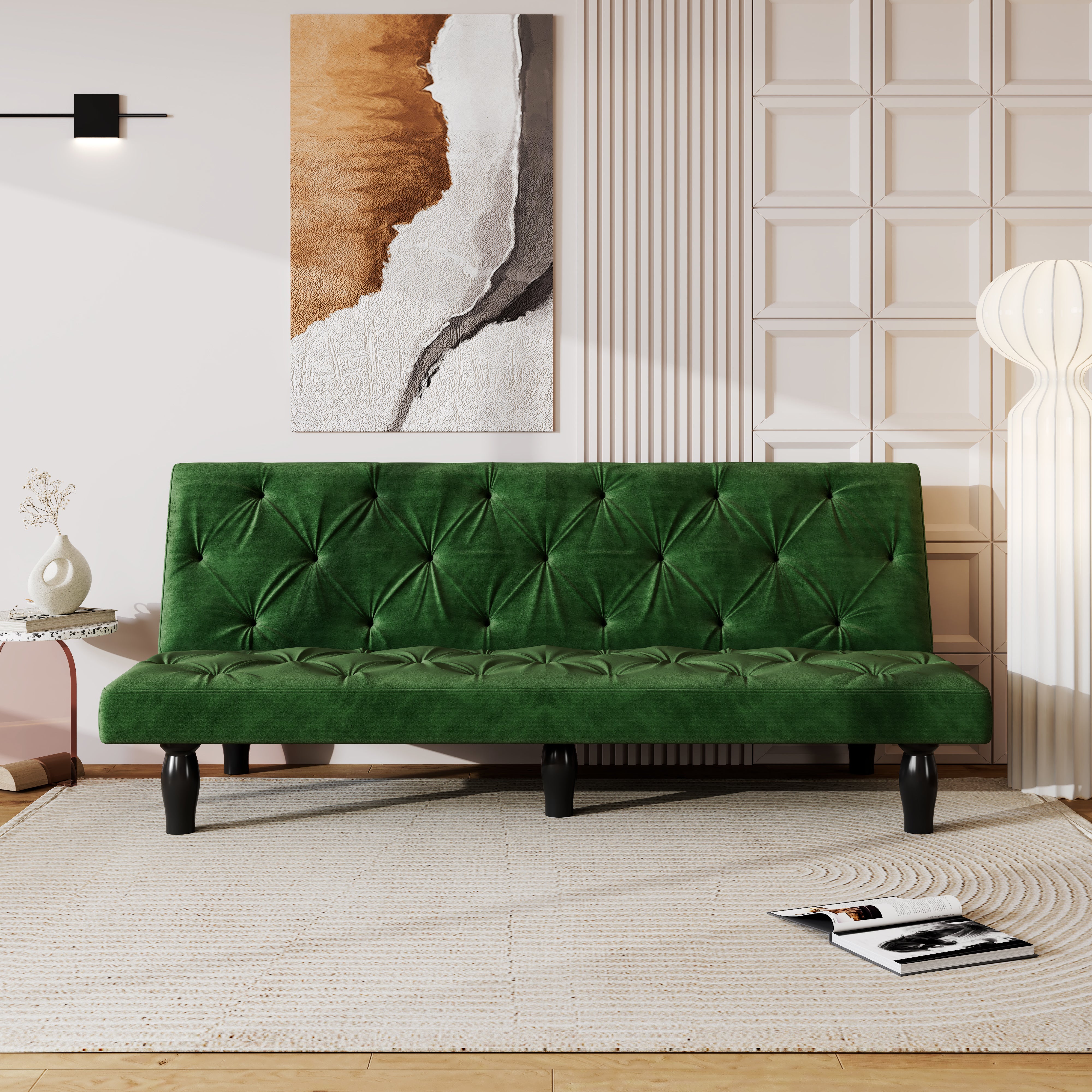 2534B Sofa converts into sofa bed 66" green velvet sofa bed suitable for family living room, apartment, bedroom