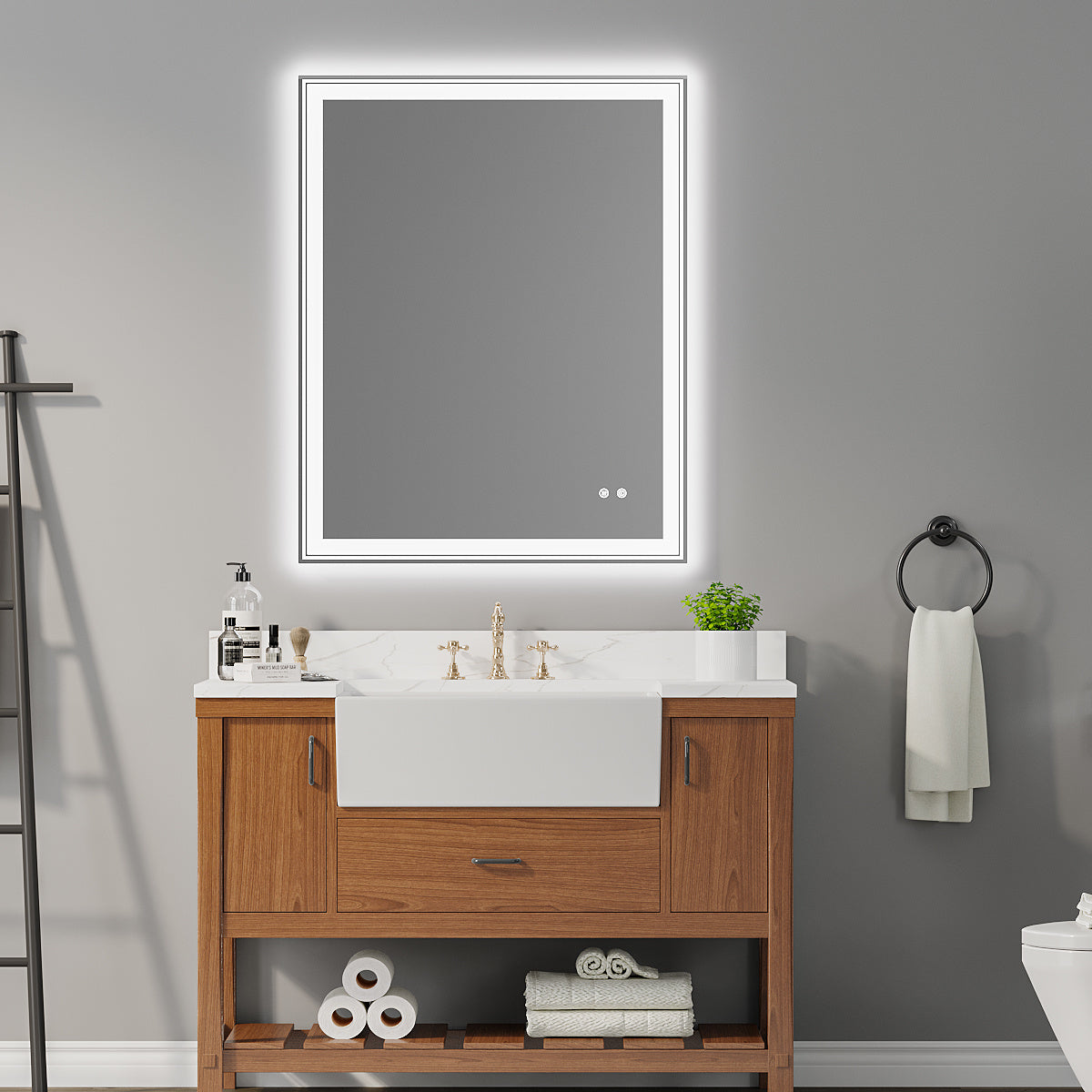 40×32 inch LED-Lit bathroom mirror, wall mounted anti-fog memory Adjustable Brightness front and back light Rectangular Vanity mirror