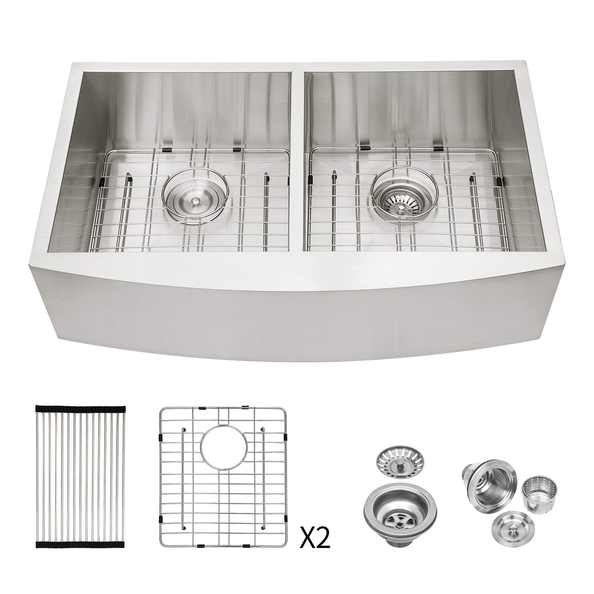 Double Bowl (50/50) Farmhouse Sink- 33"x20"x9"Stainless Steel Apron Front Kitchen Sink 18 Gauge with Two 9" Deep Basin