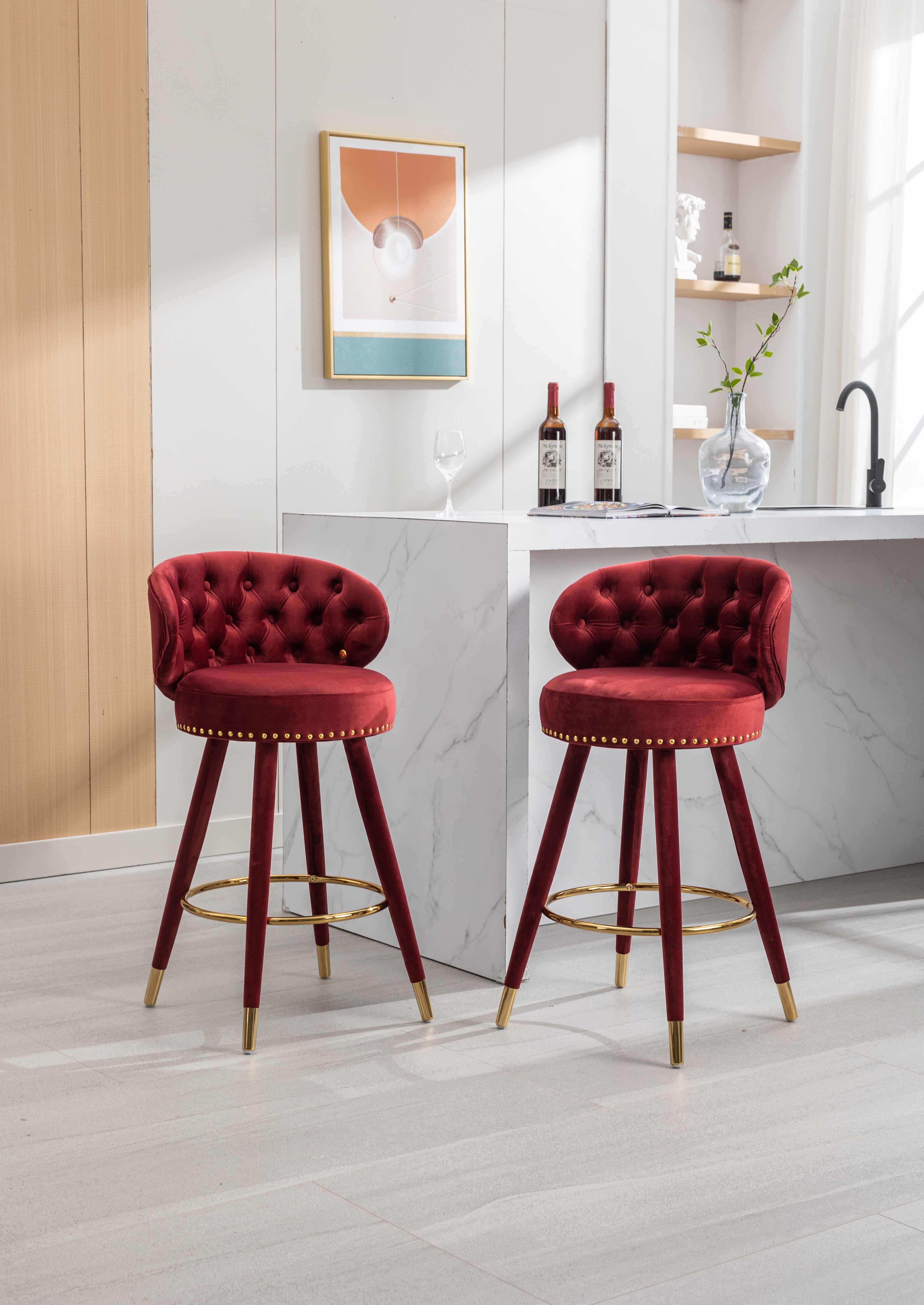 COOLMORE Counter Height Bar Stools Set of 2 for Kitchen Counter Solid Wood Legs with a fixed height of 360 degrees