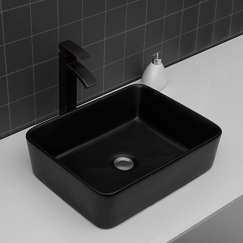 19"x15" Black Ceramic Rectangular Vessel Bathroom Sink