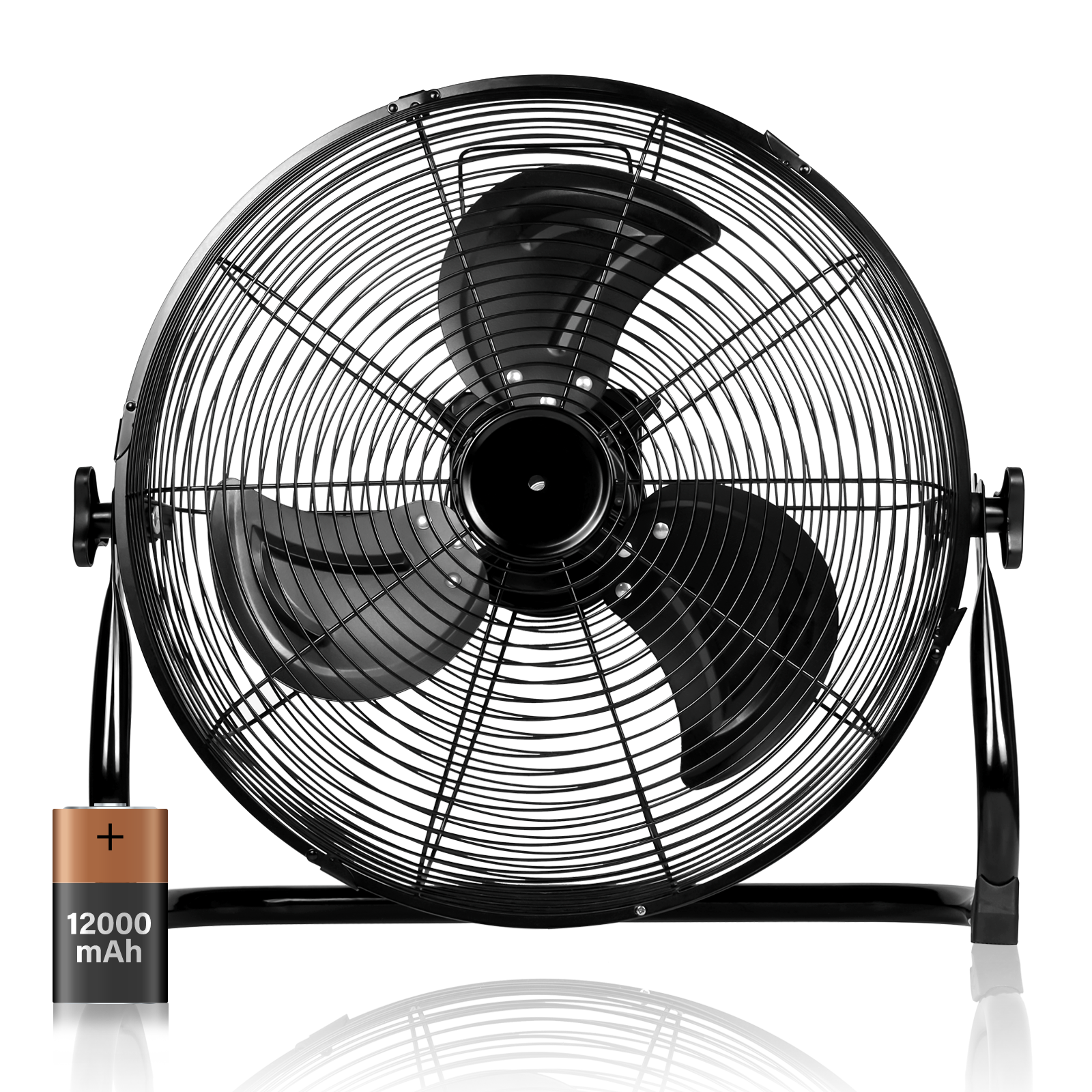 Rechargeable Cordless Floor Fan, 12-Inch, High Velocity Floor Fan With 360-Degree Tilt, Ready-to-use, Battery Operated, Heavy Duty Metal Floor Fan for Industrial, Commercial, Residential, Office