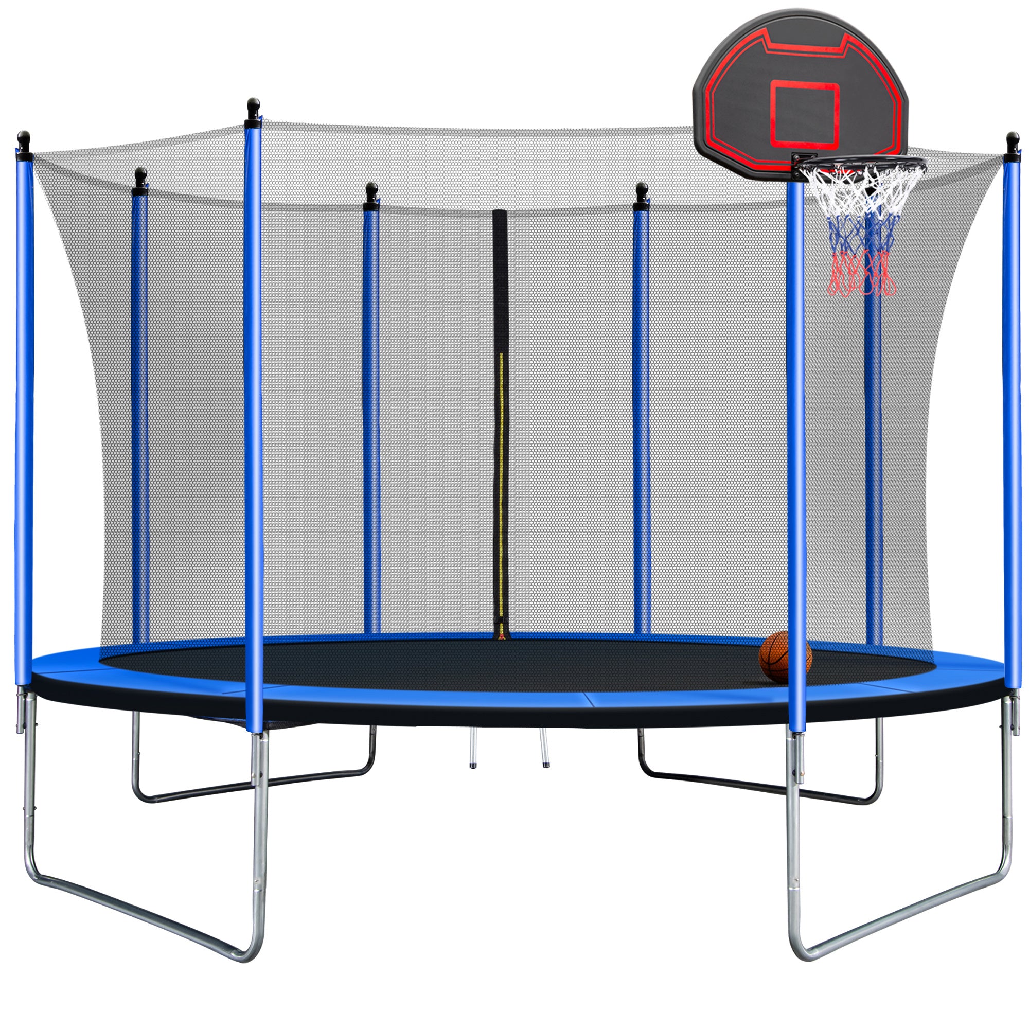 10FT Trampoline with Basketball Hoop Inflator and Ladder(Inner Safety Enclosure) Blue